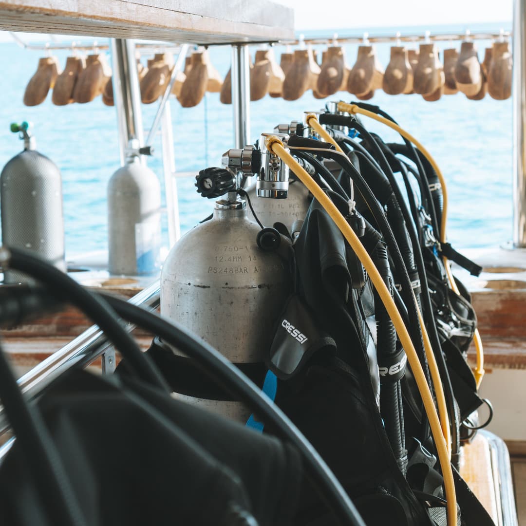 Dive tanks and equipment ready for advanced training dives