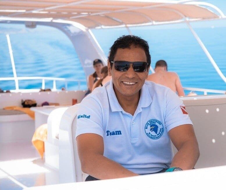 Walid from the Blue Brothers Diving team on the boat