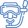 Blue icon of a dive mask and snorkel.