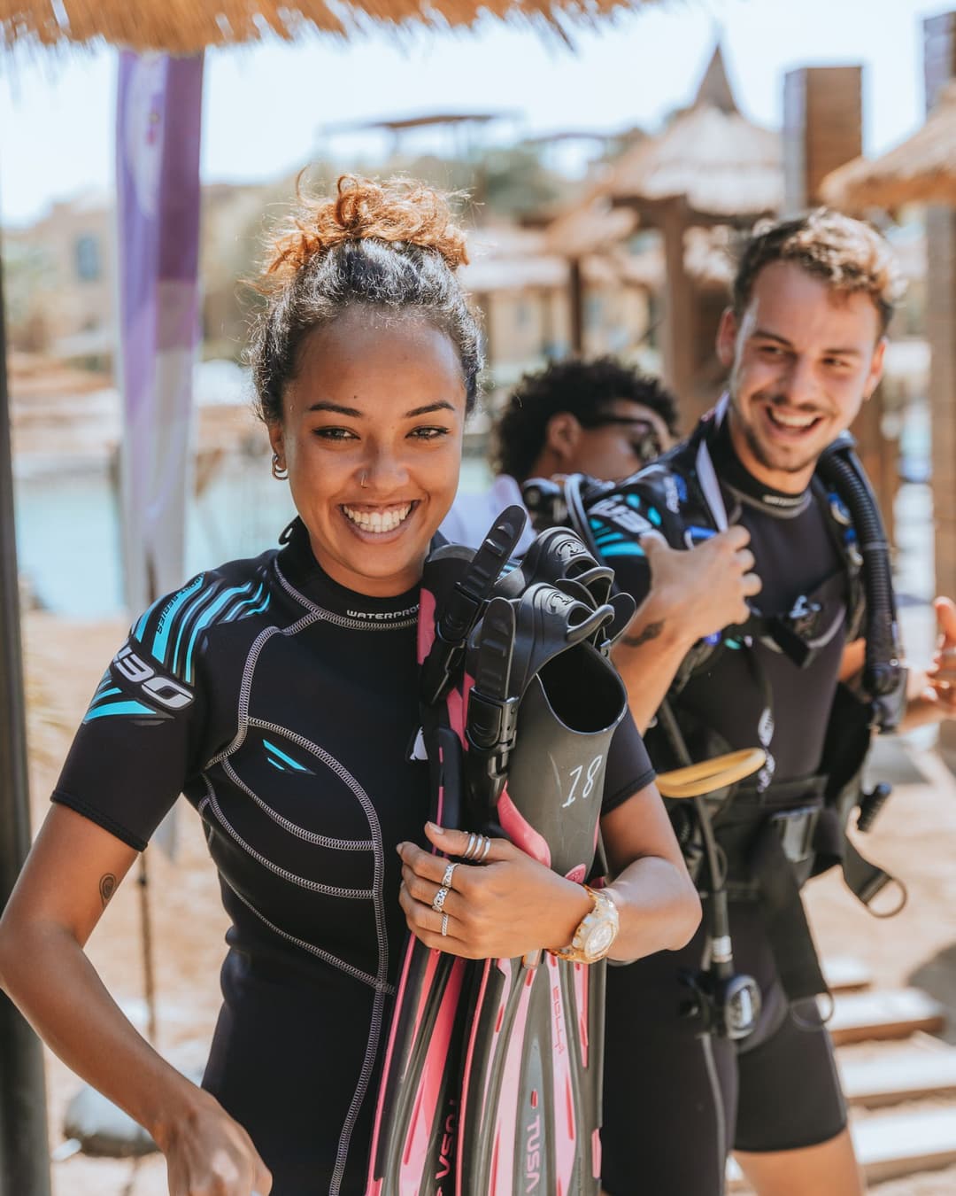 Beginner divers ready for their first Red Sea diving experience