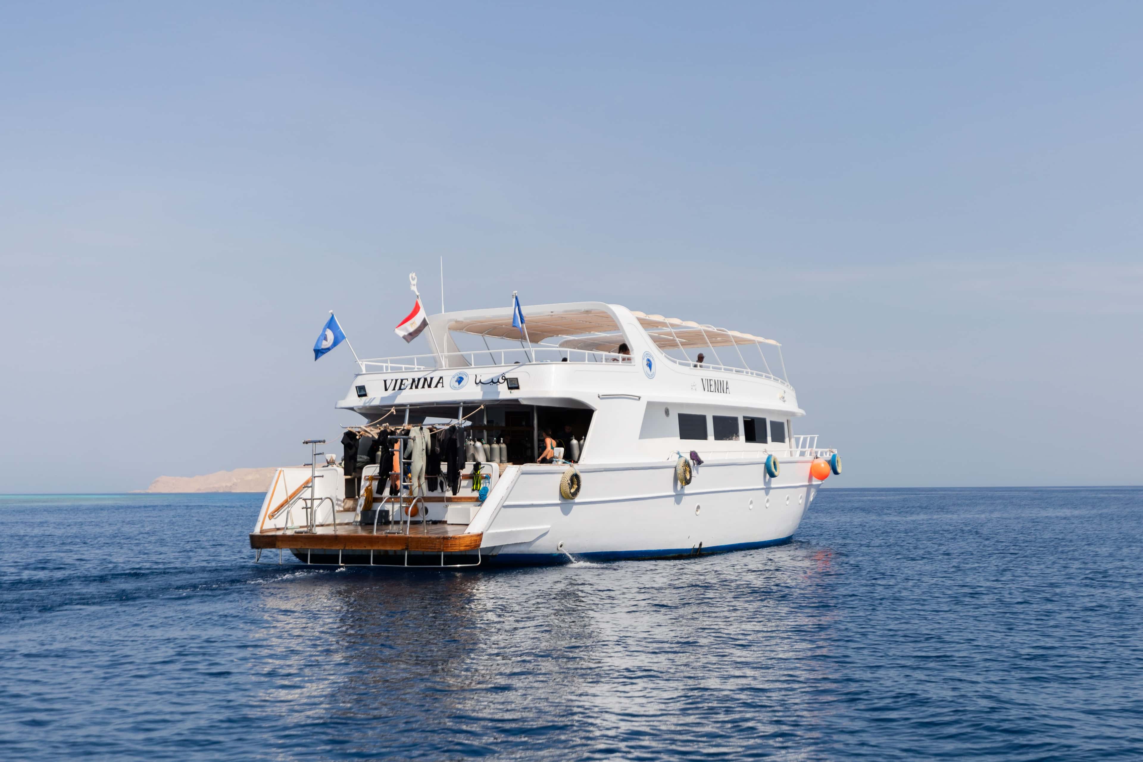 Blue Brothers Diving boat on the way to dive sites in El Gouna